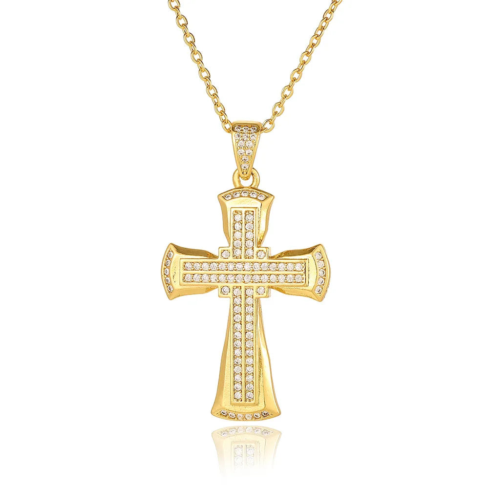 Wholesale Simple Style Cross Copper Plating Inlay Zircon Pendant Necklace