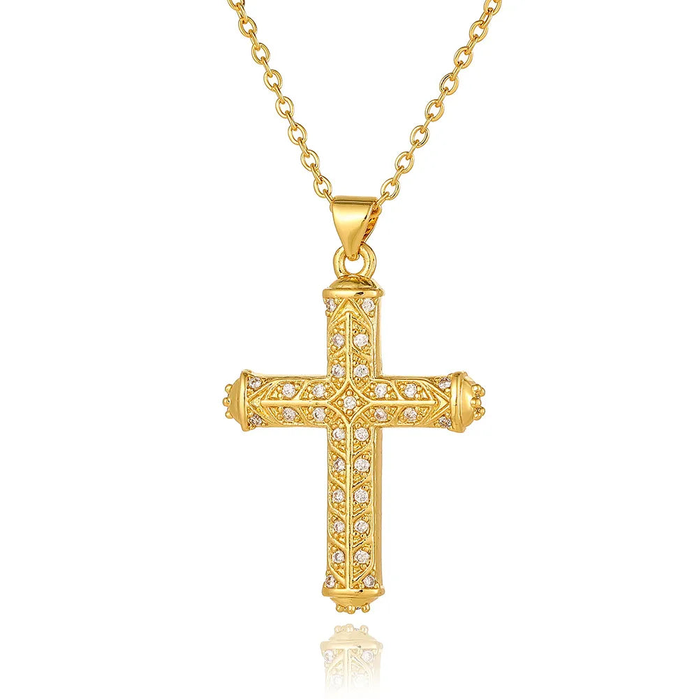 Wholesale Simple Style Cross Copper Plating Inlay Zircon Pendant Necklace