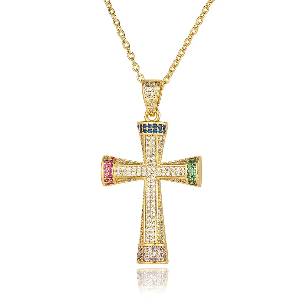 Wholesale Simple Style Cross Copper Plating Inlay Zircon Pendant Necklace