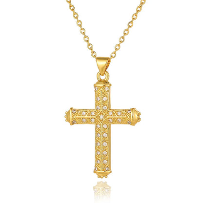 Wholesale Simple Style Cross Copper Plating Inlay Zircon Pendant Necklace