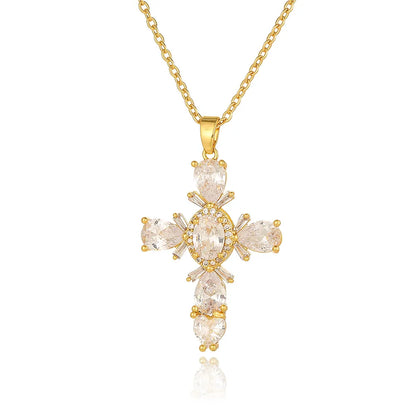 Wholesale Simple Style Cross Copper Plating Inlay Zircon Pendant Necklace