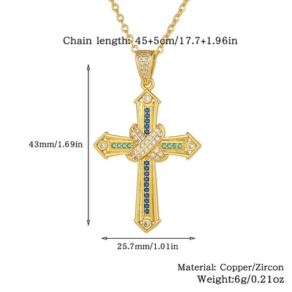 Wholesale Simple Style Cross Copper Plating Inlay Zircon Pendant Necklace