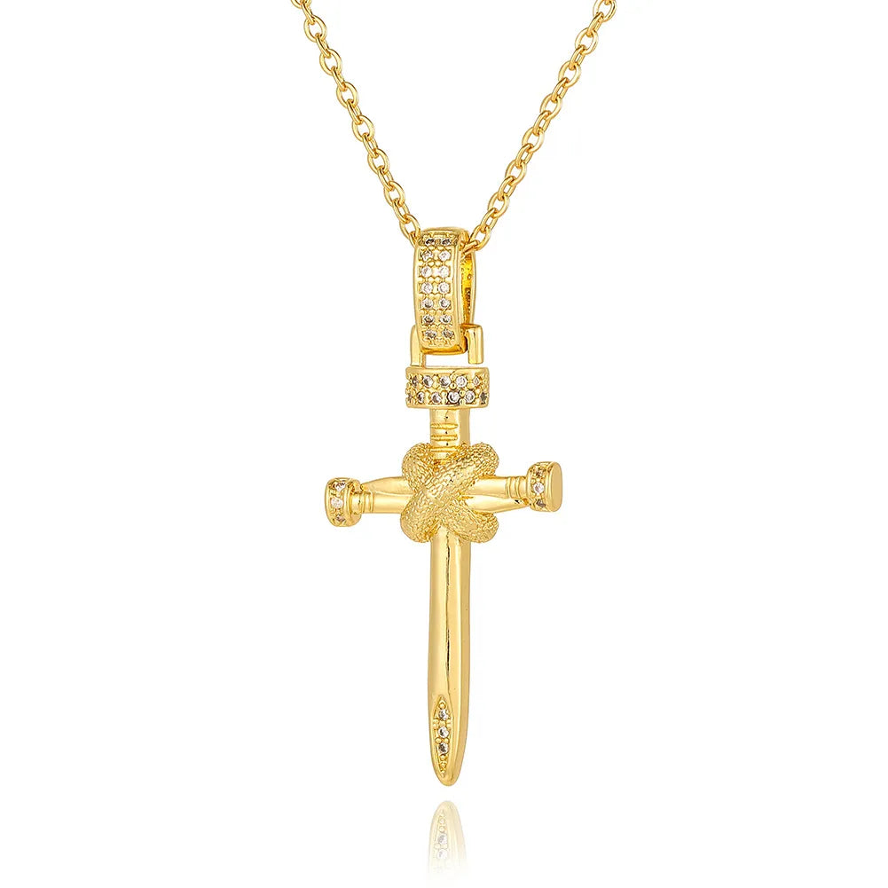 Wholesale Simple Style Cross Copper Plating Inlay Zircon Pendant Necklace