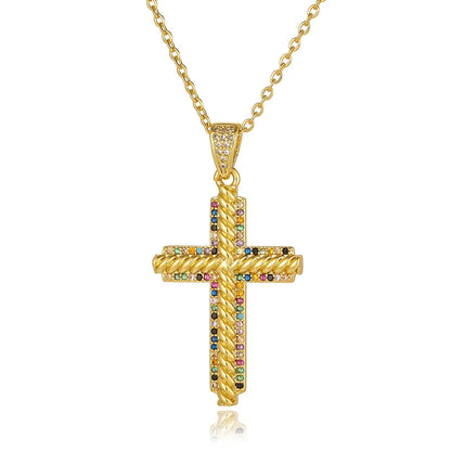 Wholesale Simple Style Cross Copper Plating Inlay Zircon Pendant Necklace