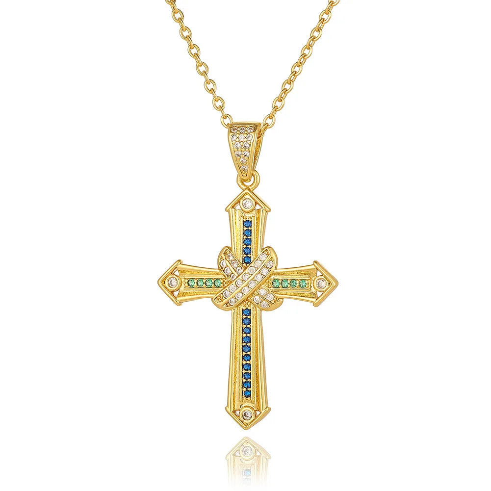 Wholesale Simple Style Cross Copper Plating Inlay Zircon Pendant Necklace