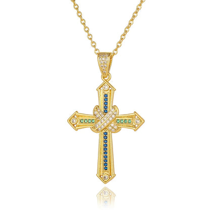 Wholesale Simple Style Cross Copper Plating Inlay Zircon Pendant Necklace