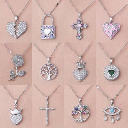 Wholesale Simple Style Cross Heart Shape Crown Stainless Steel Titanium Steel Polishing Plating Inlay Zircon Pendant Necklace