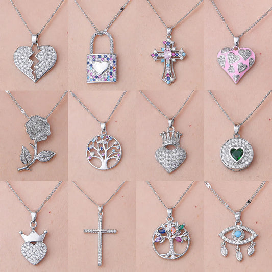 Wholesale Simple Style Cross Heart Shape Crown Stainless Steel Titanium Steel Polishing Plating Inlay Zircon Pendant Necklace