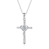 Wholesale Simple Style Cross Heart Shape Sterling Silver Zircon Pendant Necklace