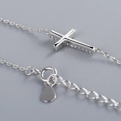 Wholesale Simple Style Cross Sterling Silver Zircon Necklace