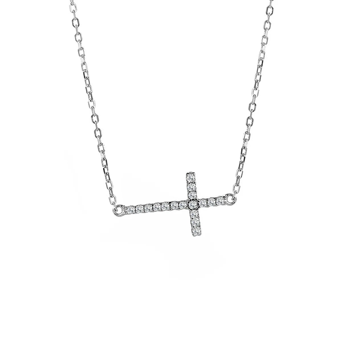 Wholesale Simple Style Cross Sterling Silver Zircon Necklace