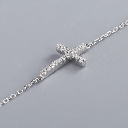 Wholesale Simple Style Cross Sterling Silver Zircon Necklace