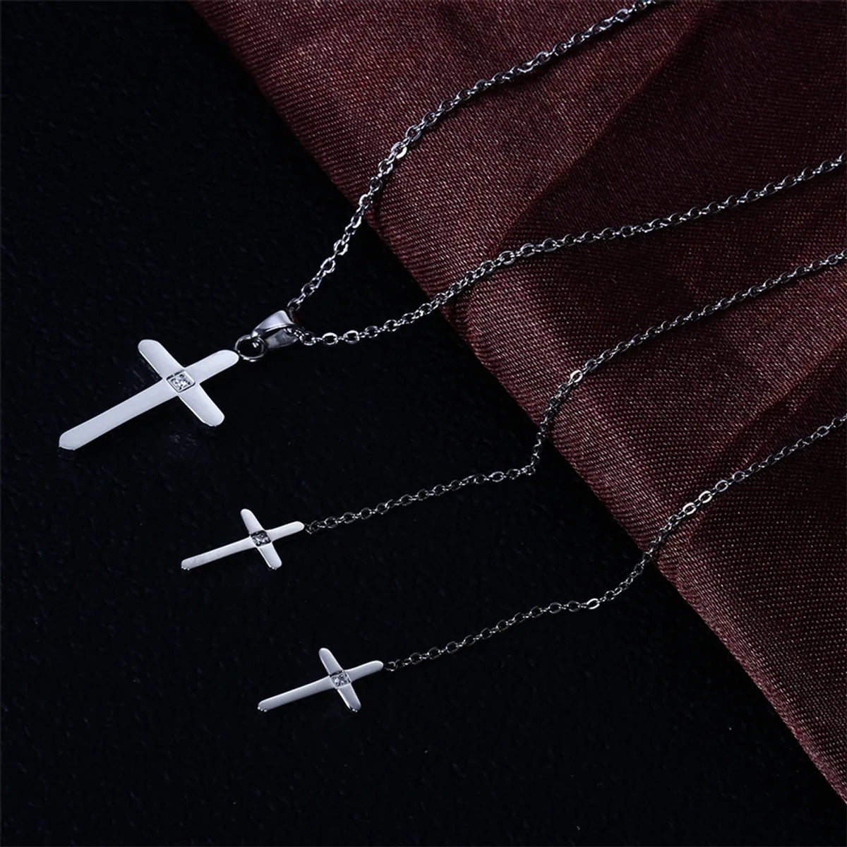 Wholesale Simple Style Cross Titanium Steel Plating Earrings Necklace