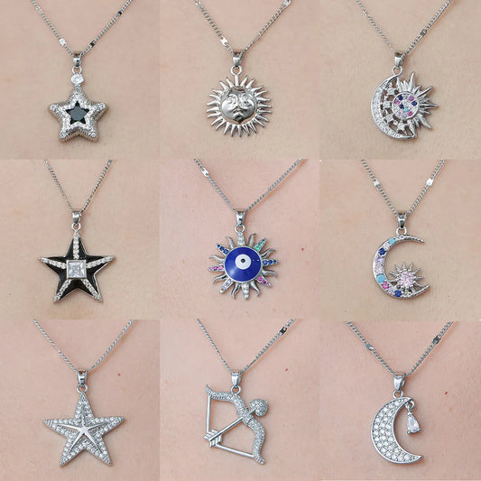 Wholesale Simple Style Devil's Eye Star Moon Stainless Steel Titanium Steel Polishing Plating Pendant Necklace