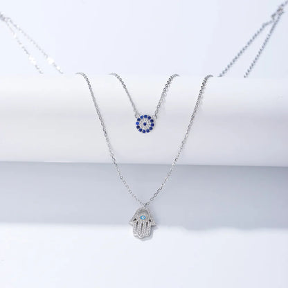 Wholesale Simple Style Devil'S Eye Sterling Silver Rhinestones Layered Necklaces