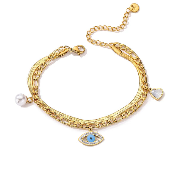 Simple Style Devil'S Eye 304 Stainless Steel 18K Gold Plated Zircon Bracelets In Bulk