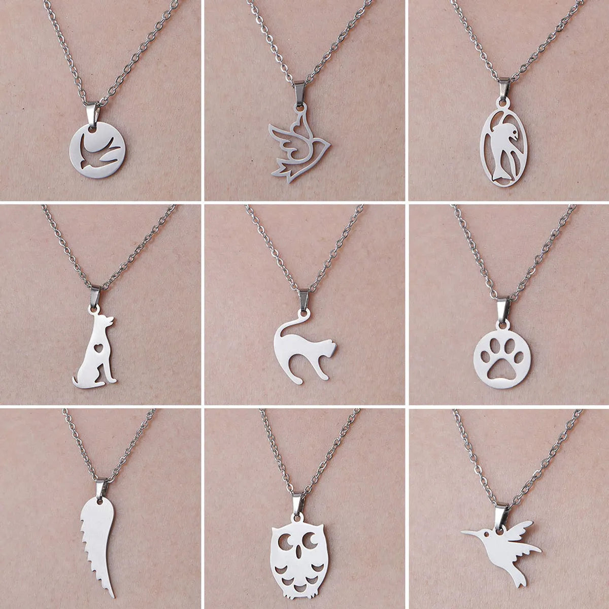 Wholesale Simple Style Dog Owl Wings Stainless Steel Titanium Steel Polishing Plating Pendant Necklace