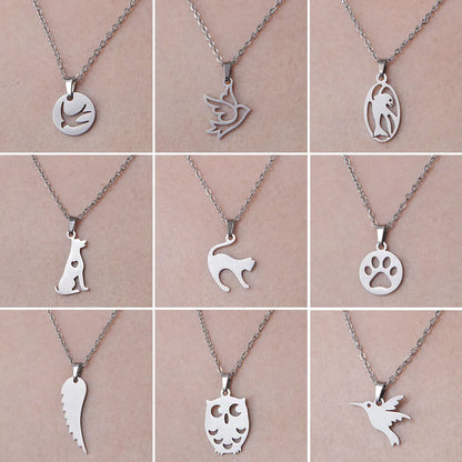 Wholesale Simple Style Dog Owl Wings Stainless Steel Titanium Steel Polishing Plating Pendant Necklace