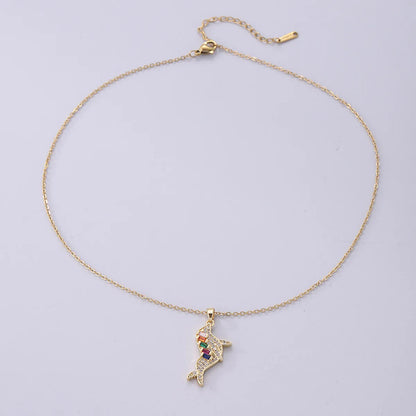 Wholesale Simple Style Dolphin Stainless Steel Plating Inlay 18k Gold Plated Zircon Pendant Necklace