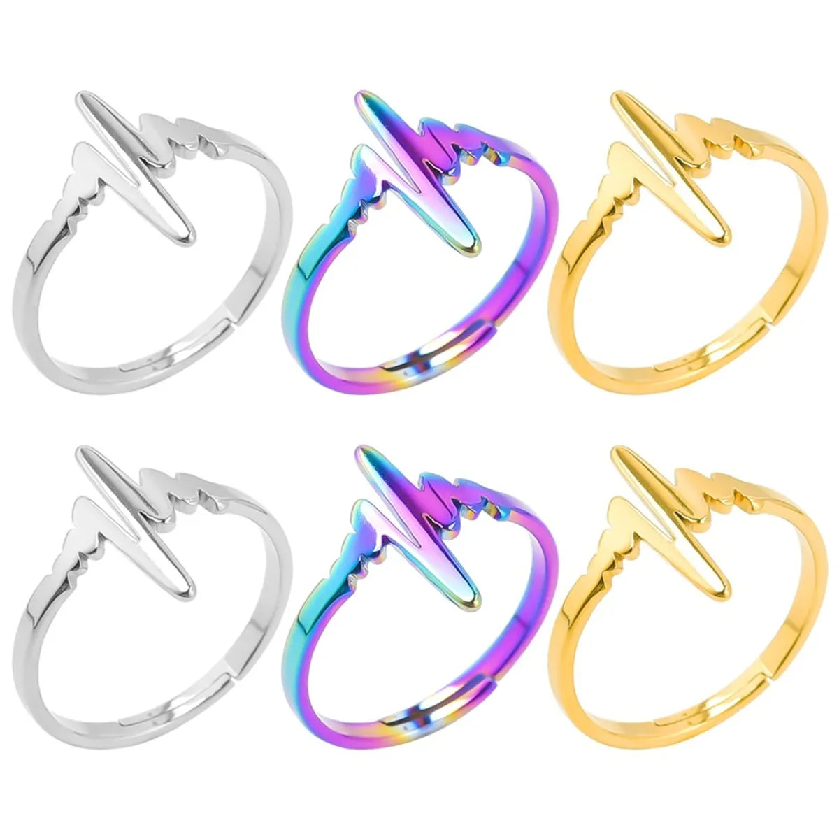 Wholesale Jewelry Simple Style Electrocardiogram 304 Stainless Steel 18K Gold Plated Open Ring