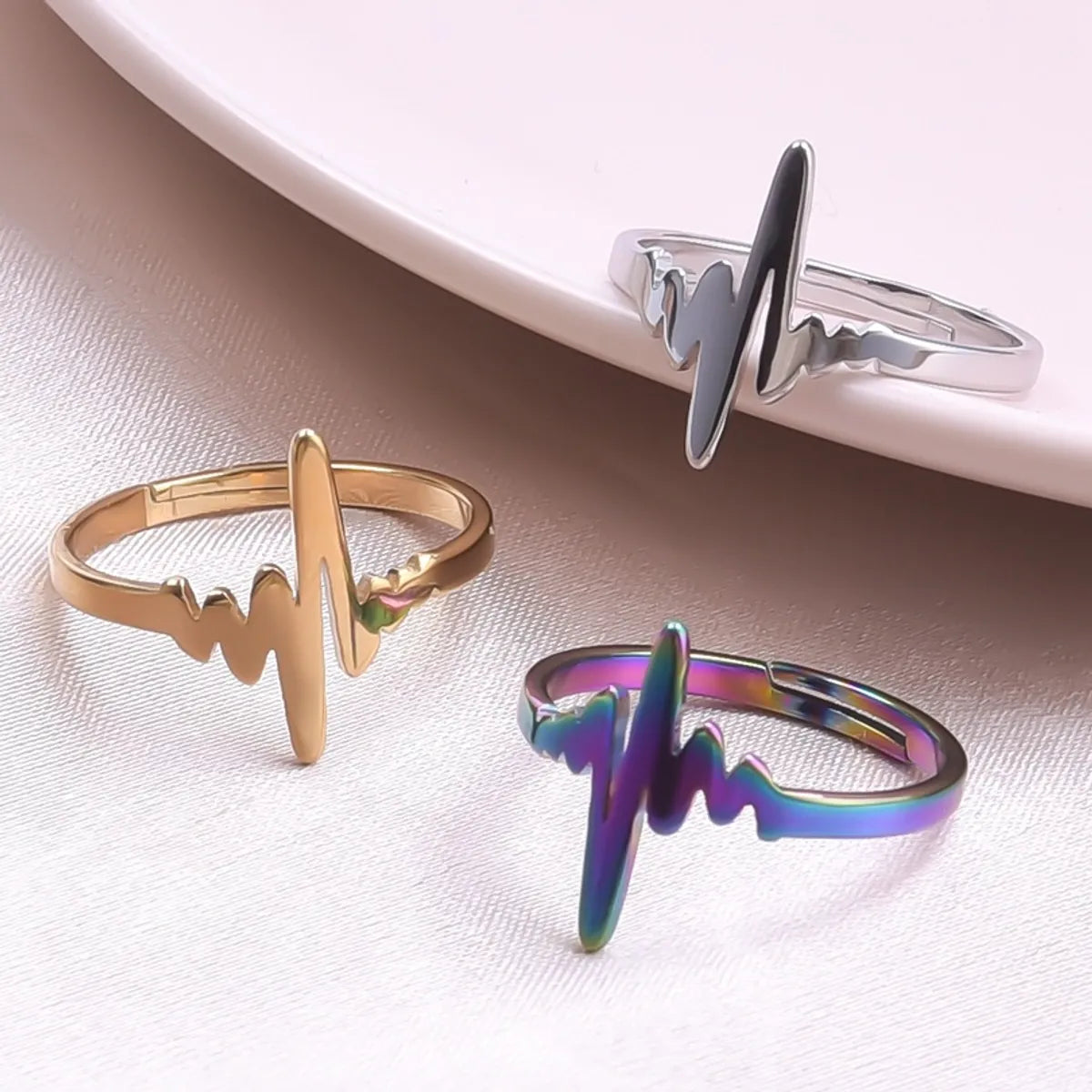 Wholesale Jewelry Simple Style Electrocardiogram 304 Stainless Steel 18K Gold Plated Open Ring