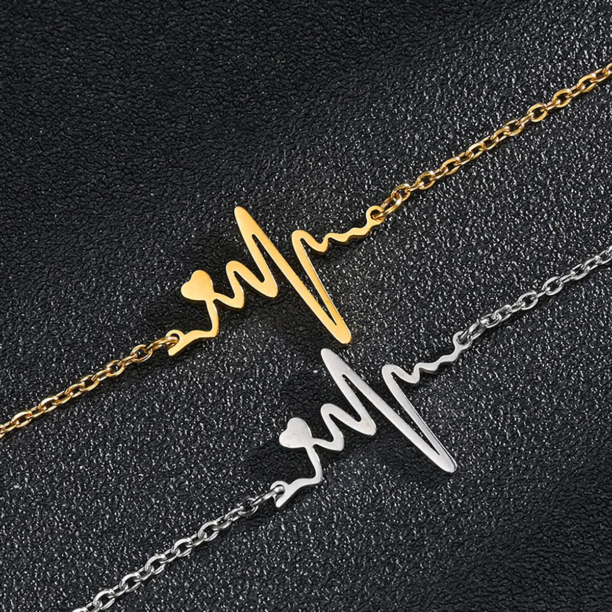 Wholesale Simple Style Electrocardiogram Titanium Steel 18k Gold Plated Silver Plated Necklace