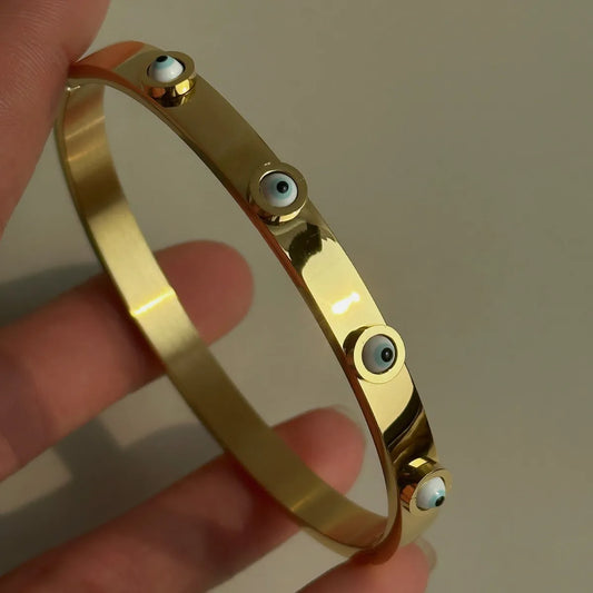 Wholesale Simple Style Eye Titanium Steel 18k Gold Plated Zircon Bangle