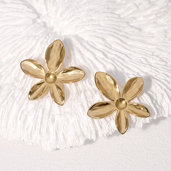 Wholesale Simple Style Flower Pattern Stainless Steel Earrings For Women Vacuum Electroplated 18K Gold Non Fading