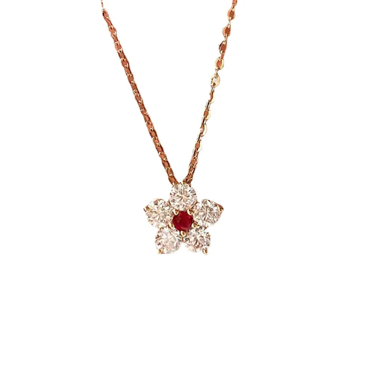 Wholesale Simple Style Flower Sterling Silver 18k Gold Plated Zircon Pendant Necklace