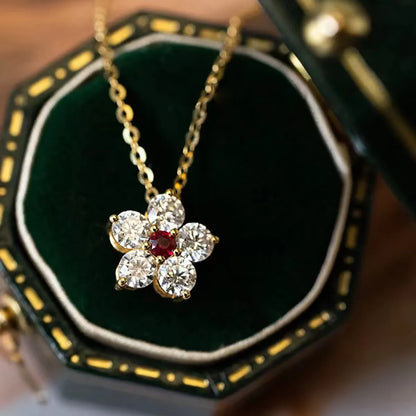 Wholesale Simple Style Flower Sterling Silver 18k Gold Plated Zircon Pendant Necklace