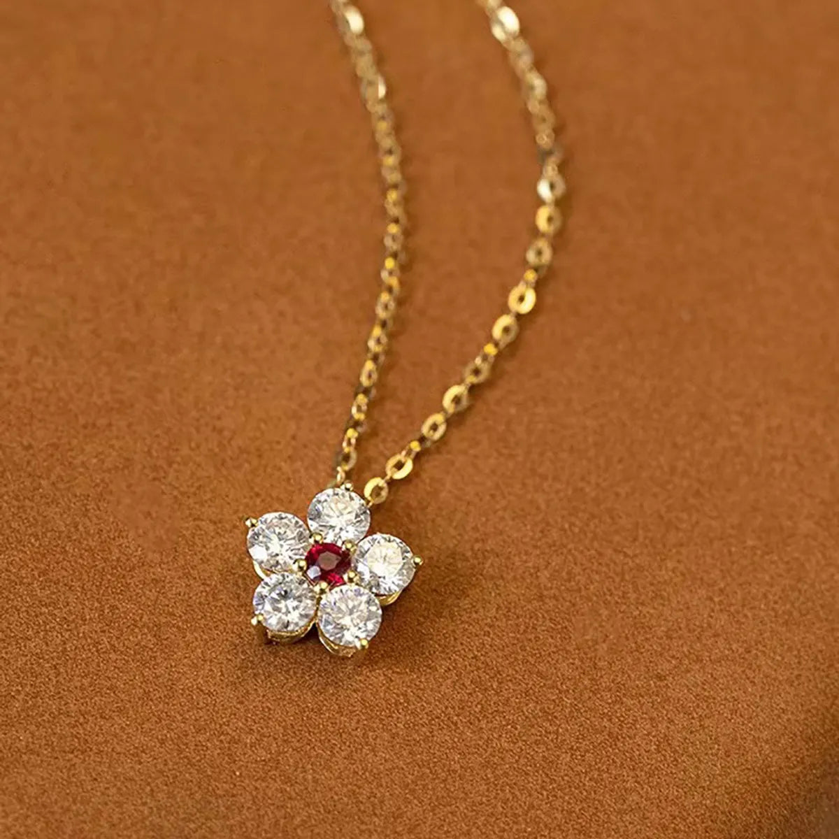 Wholesale Simple Style Flower Sterling Silver 18k Gold Plated Zircon Pendant Necklace