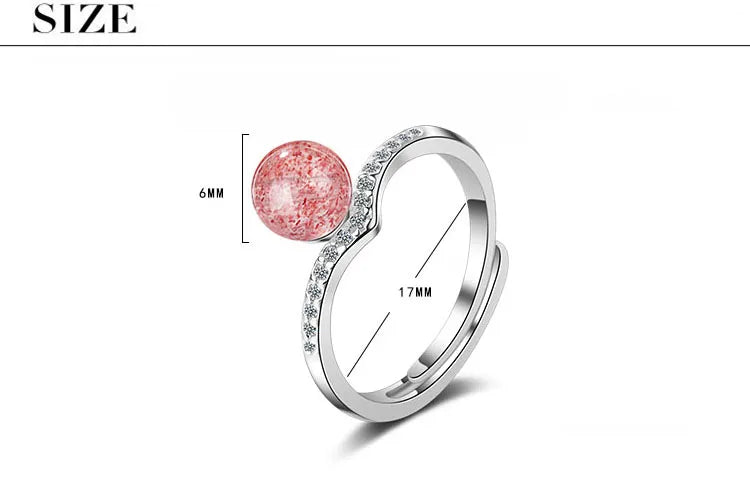 Wholesale Simple Style Geometric Copper Inlay White Gold Plated Strawberry Quartz Adjustable Ring