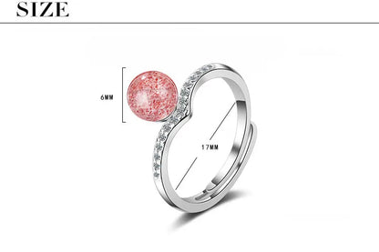 Wholesale Simple Style Geometric Copper Inlay White Gold Plated Strawberry Quartz Adjustable Ring