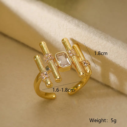 Wholesale Simple Style Geometric Copper Plating Inlay Zircon Open Rings