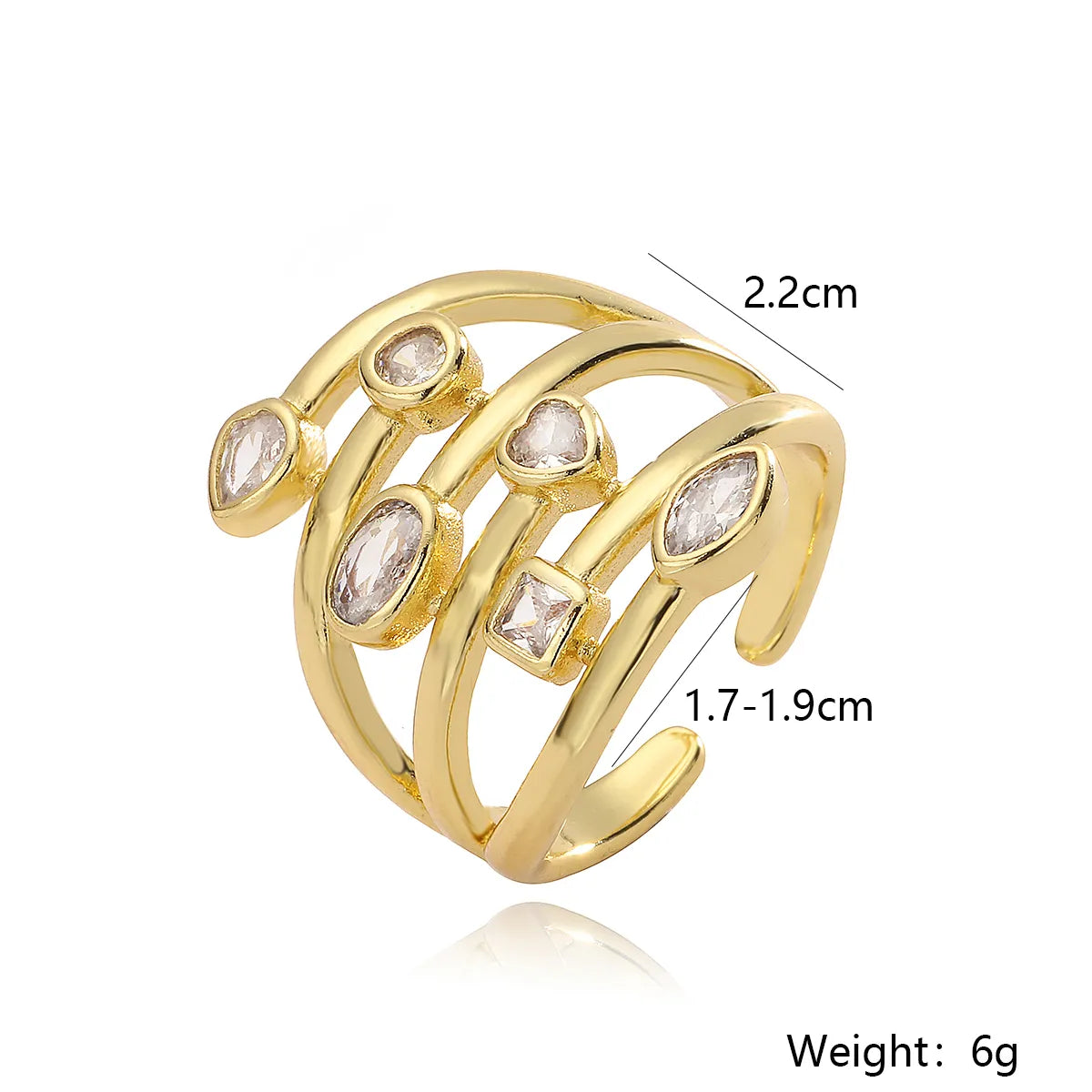 Wholesale Simple Style Geometric Copper Plating Inlay Zircon Open Rings