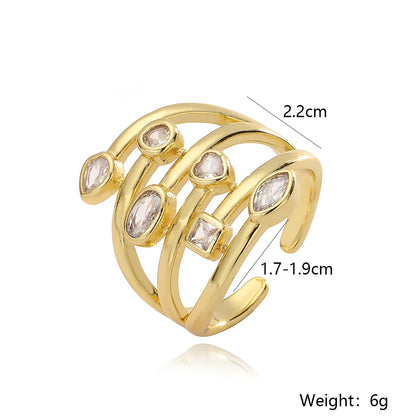 Wholesale Simple Style Geometric Copper Plating Inlay Zircon Open Rings