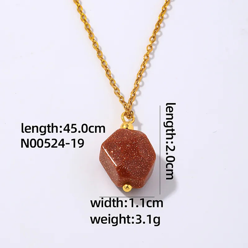 Wholesale Simple Style Geometric Rhombus 304 Stainless Steel Natural Stone Copper Plating Three-Dimensional Inlay K Gold Plated Natural Stone Pendant Necklace