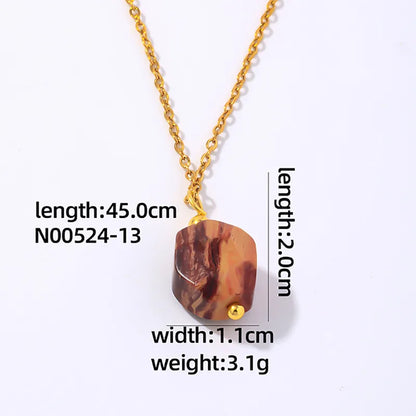 Wholesale Simple Style Geometric Rhombus 304 Stainless Steel Natural Stone Copper Plating Three-Dimensional Inlay K Gold Plated Natural Stone Pendant Necklace