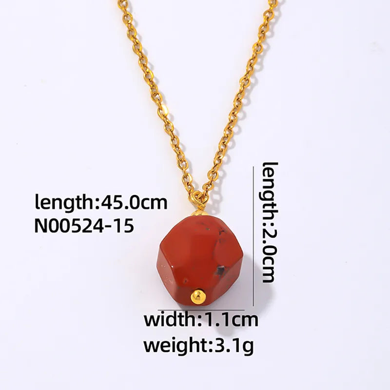 Wholesale Simple Style Geometric Rhombus 304 Stainless Steel Natural Stone Copper Plating Three-Dimensional Inlay K Gold Plated Natural Stone Pendant Necklace