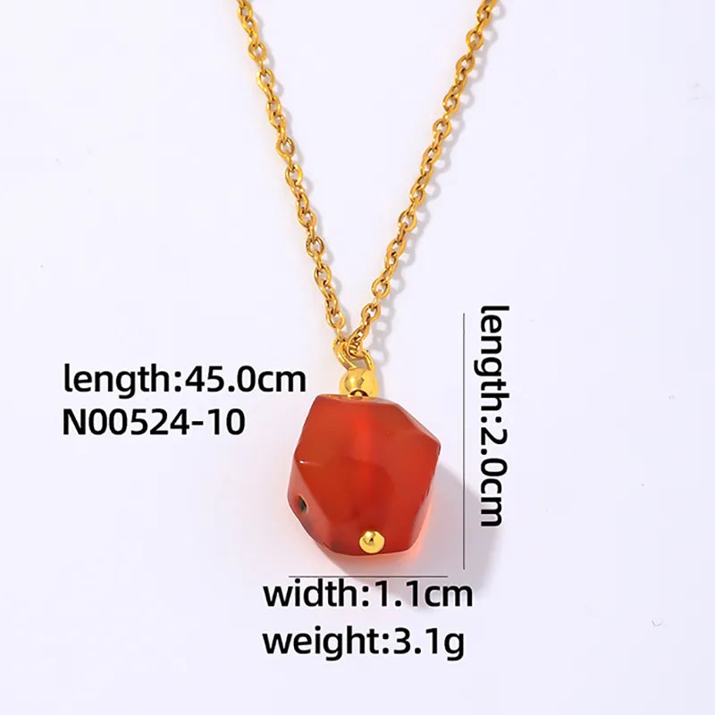 Wholesale Simple Style Geometric Rhombus 304 Stainless Steel Natural Stone Copper Plating Three-Dimensional Inlay K Gold Plated Natural Stone Pendant Necklace