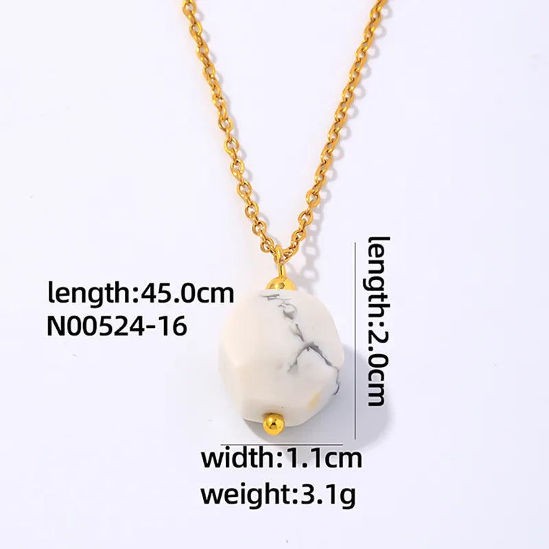 Wholesale Simple Style Geometric Rhombus 304 Stainless Steel Natural Stone Copper Plating Three-Dimensional Inlay K Gold Plated Natural Stone Pendant Necklace