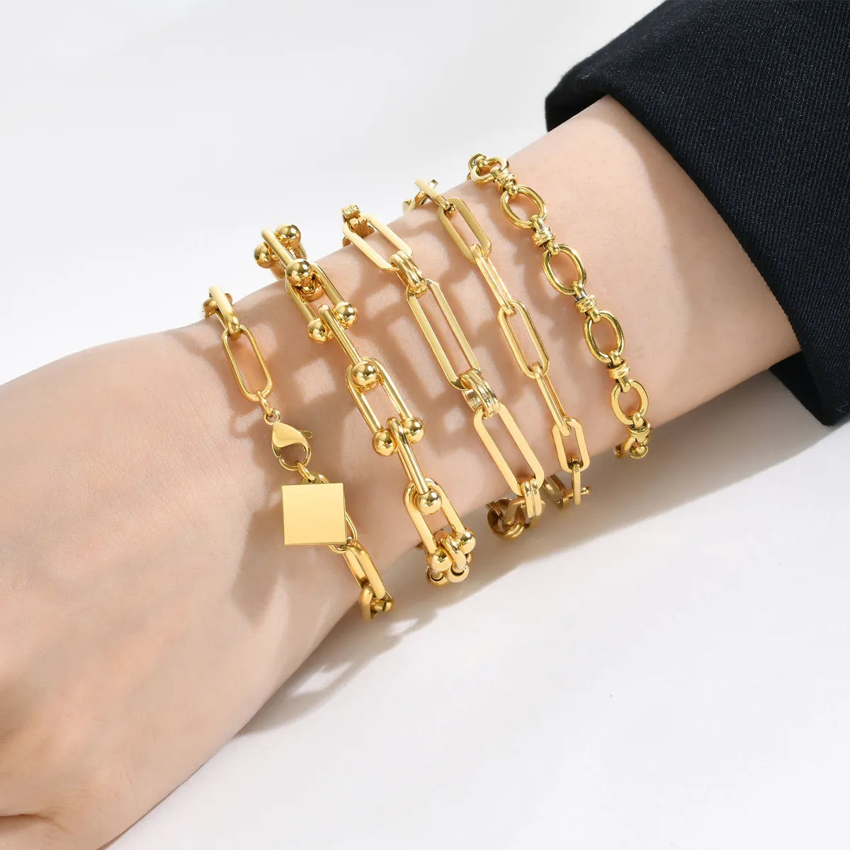 Wholesale Simple Style Geometric Stainless Steel 18k Gold Plated Bracelets