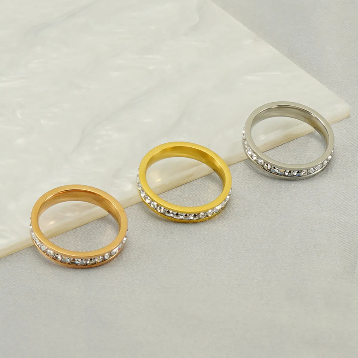 Simple Style Geometric Stainless Steel Plating Inlay Zircon 18k Gold Plated Rings