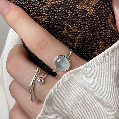 Wholesale Simple Style Geometric Sterling Silver Natural Stone Open Ring