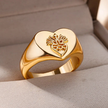 Wholesale Simple Style Heart Shape Stainless Steel Plating 18k Gold Plated Rings