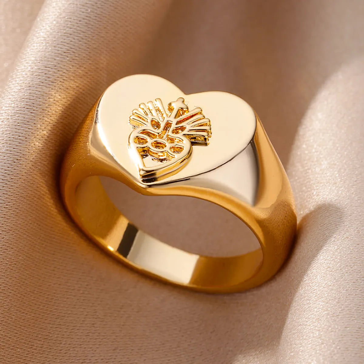 Wholesale Simple Style Heart Shape Stainless Steel Plating 18k Gold Plated Rings