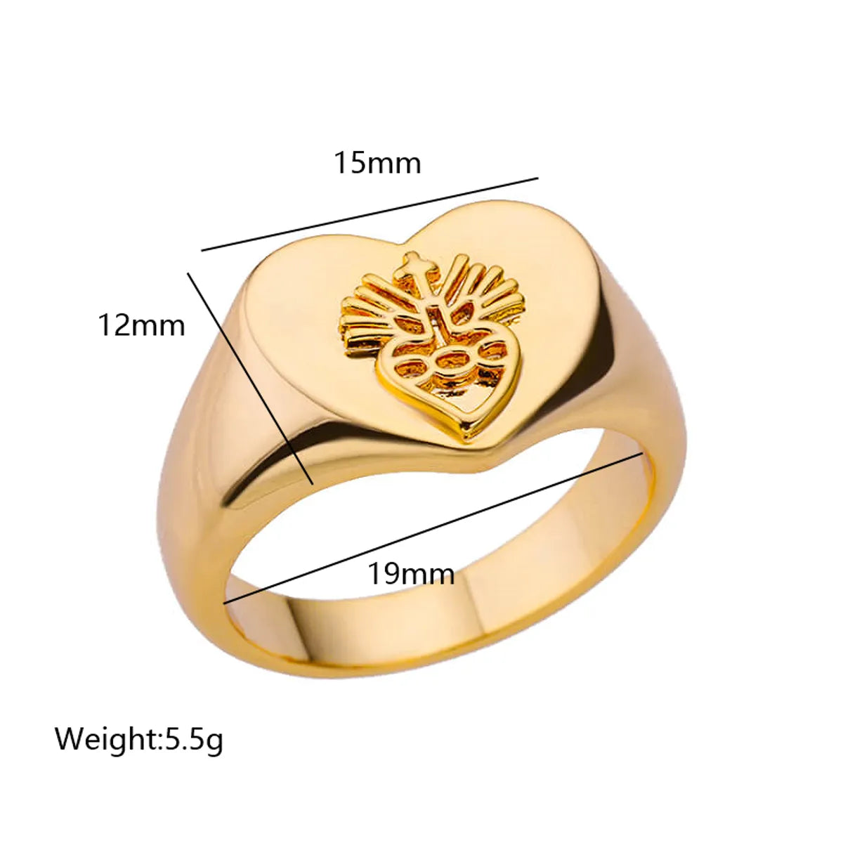 Wholesale Simple Style Heart Shape Stainless Steel Plating 18k Gold Plated Rings