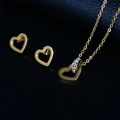 Wholesale Simple Style Heart Shape Stainless Steel Titanium Steel Plating Inlay Zircon Jewelry Set