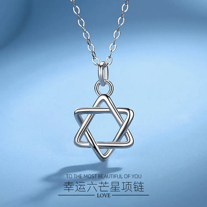 Wholesale Simple Style Hexagram Sterling Silver Pendant Necklace