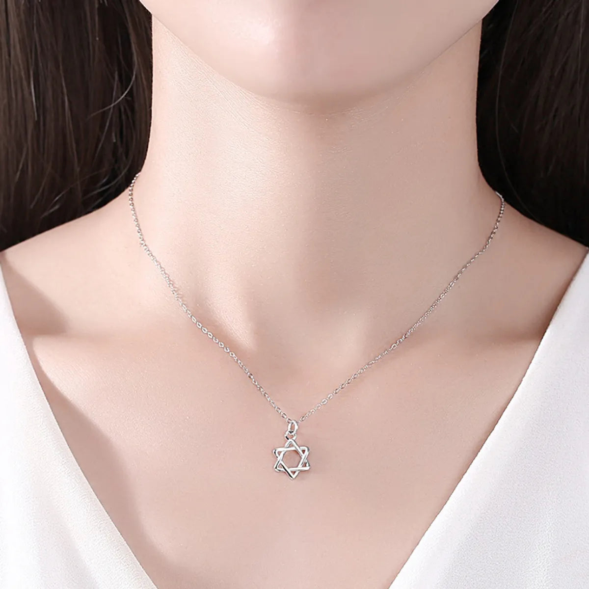 Wholesale Simple Style Hexagram Sterling Silver Pendant Necklace